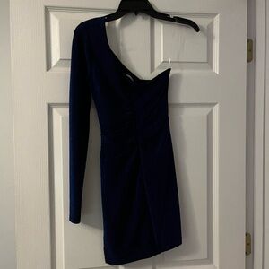 Elegant Navy Blue One-Shoulder Dress